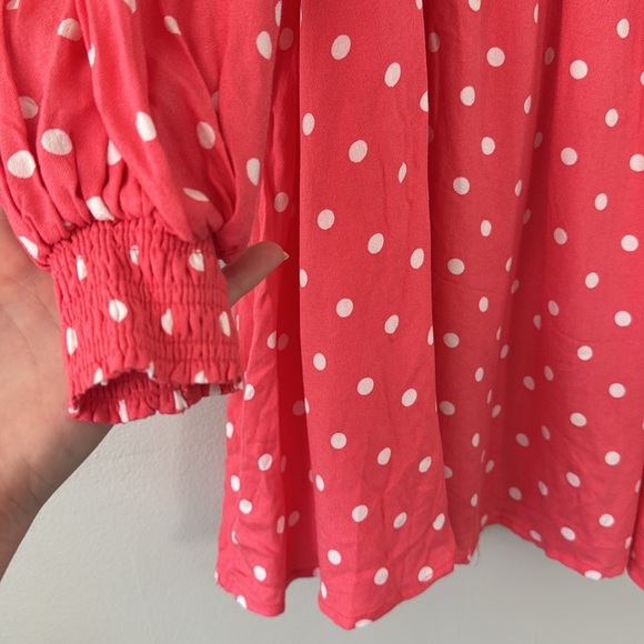 AFRM Long Sleeve Smocked Waist Polka Dot Mini Dress - Picture 3 of 7